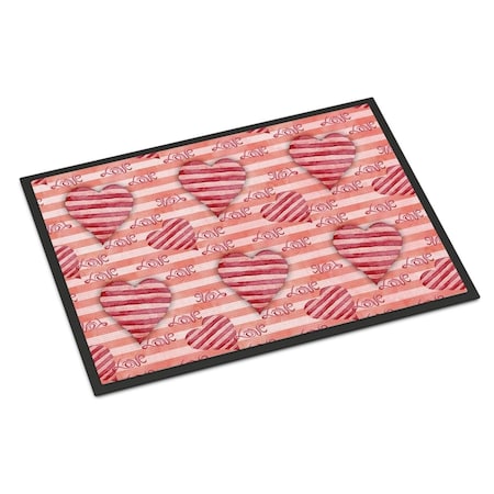 Carolines Treasures Watercolor Red Striped Hearts Indoor or Outdoor Mat, 24 x 36 in. BB7567JMAT